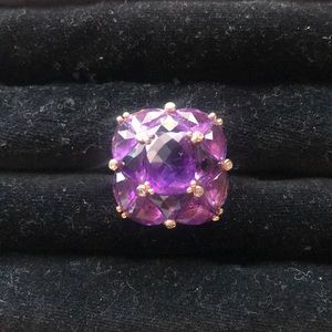 African Amethyst & white zircon 18k ring